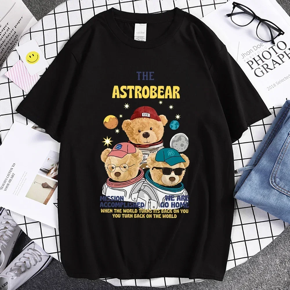 Men's the Astron Bear Funny Print T-shirts Summer Man Short Sleeve Casual Tees MensHarajuku Designer Y2k Tops for Male