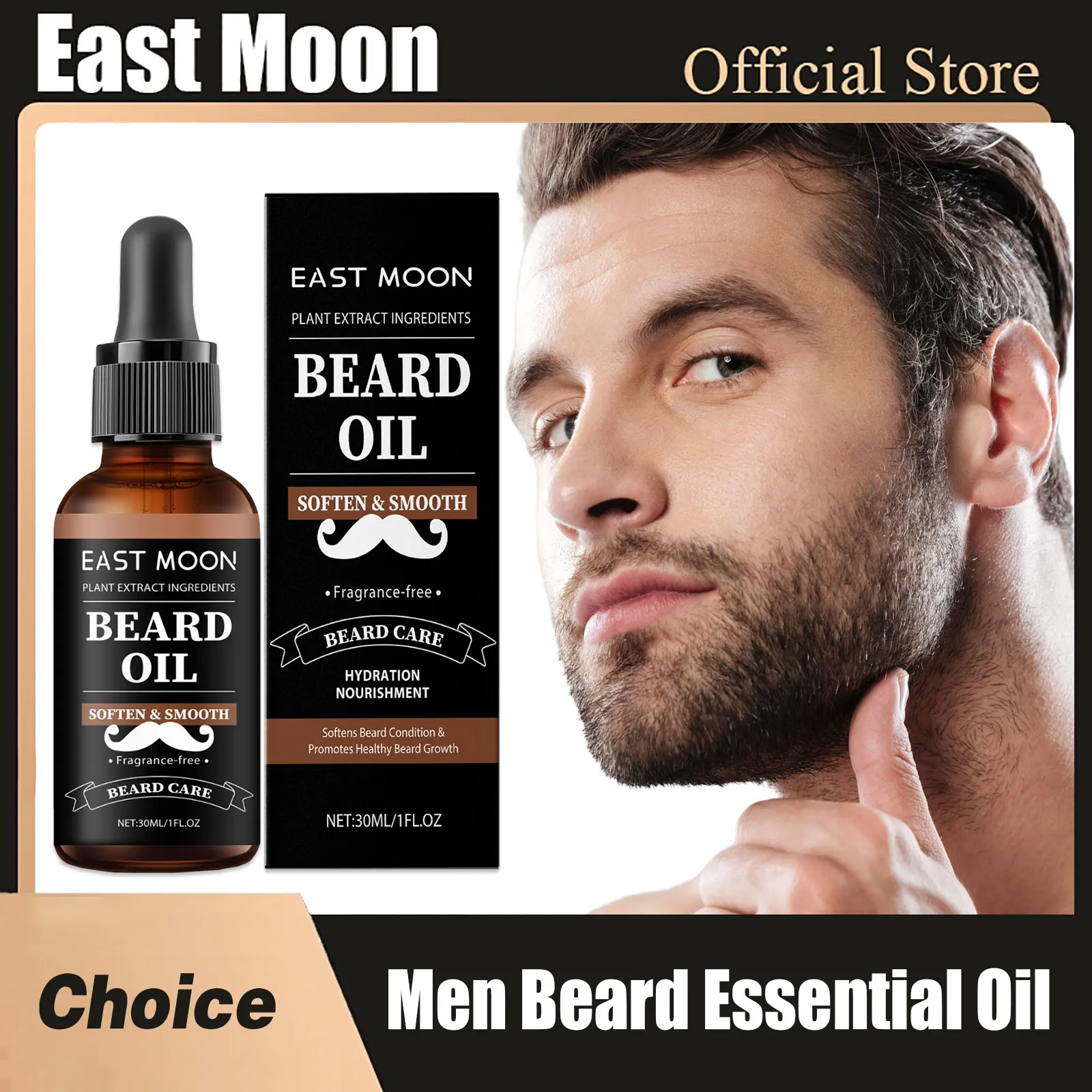 

East Moon Men Beard Essential Oil Increase Moisturize Soft Smooth Nourish Thicken For Grooming Hair Facial Care Beard Growth Oil