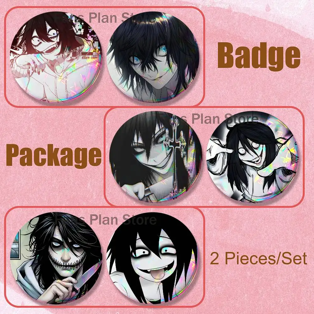 C-Creppypastas Jeff Killer Brooches For Backpack Accessories 25,32,44,58,75mm Round Enamel Pins 2-piece Set Cartoon Anime Badge