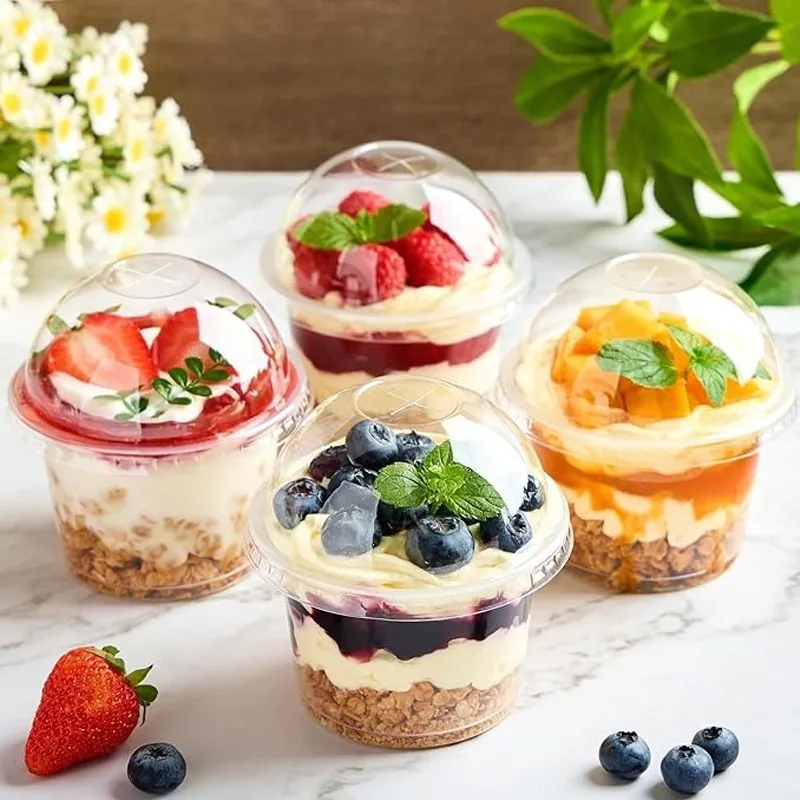50PCS Disposable Plastic Dessert Cups with Dome Lids Transparent Dessert Bowls Ice Cream Fruit Cake Pudding Yogurt Snack Cups - view 3