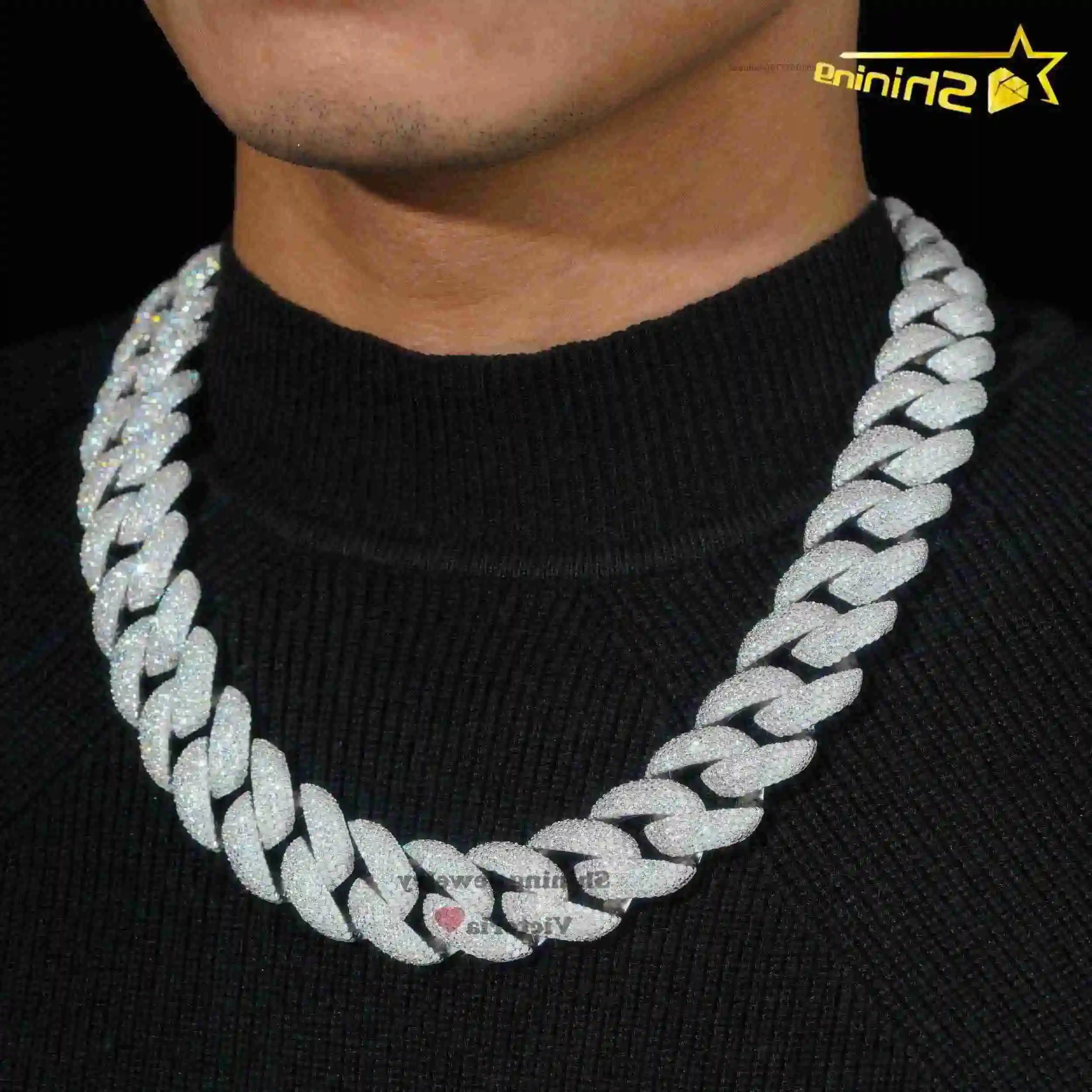 

Luxury Rapper Jewelry 18K Gold Plated Pass Diamond Tester Iced Out 23MM 5 Row VVS Moissanite Diamond Cuban Link Chain Necklace