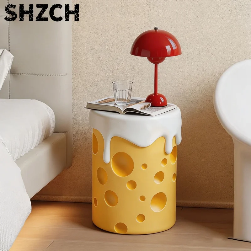 Cream Style Resin Stool Cheese Shape Bedroom Floor Nightstand Living Room Sofa Side Table Stable Decor Ornament for Home Gift