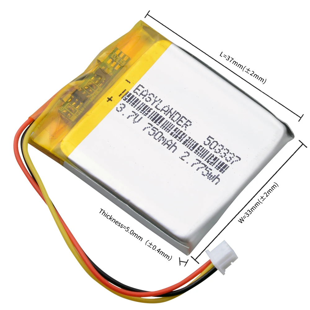 3.7V 750Mah 503337 Lithium Polymeer Lipo Oplaadbare Ionencellen Voor Babyfoon