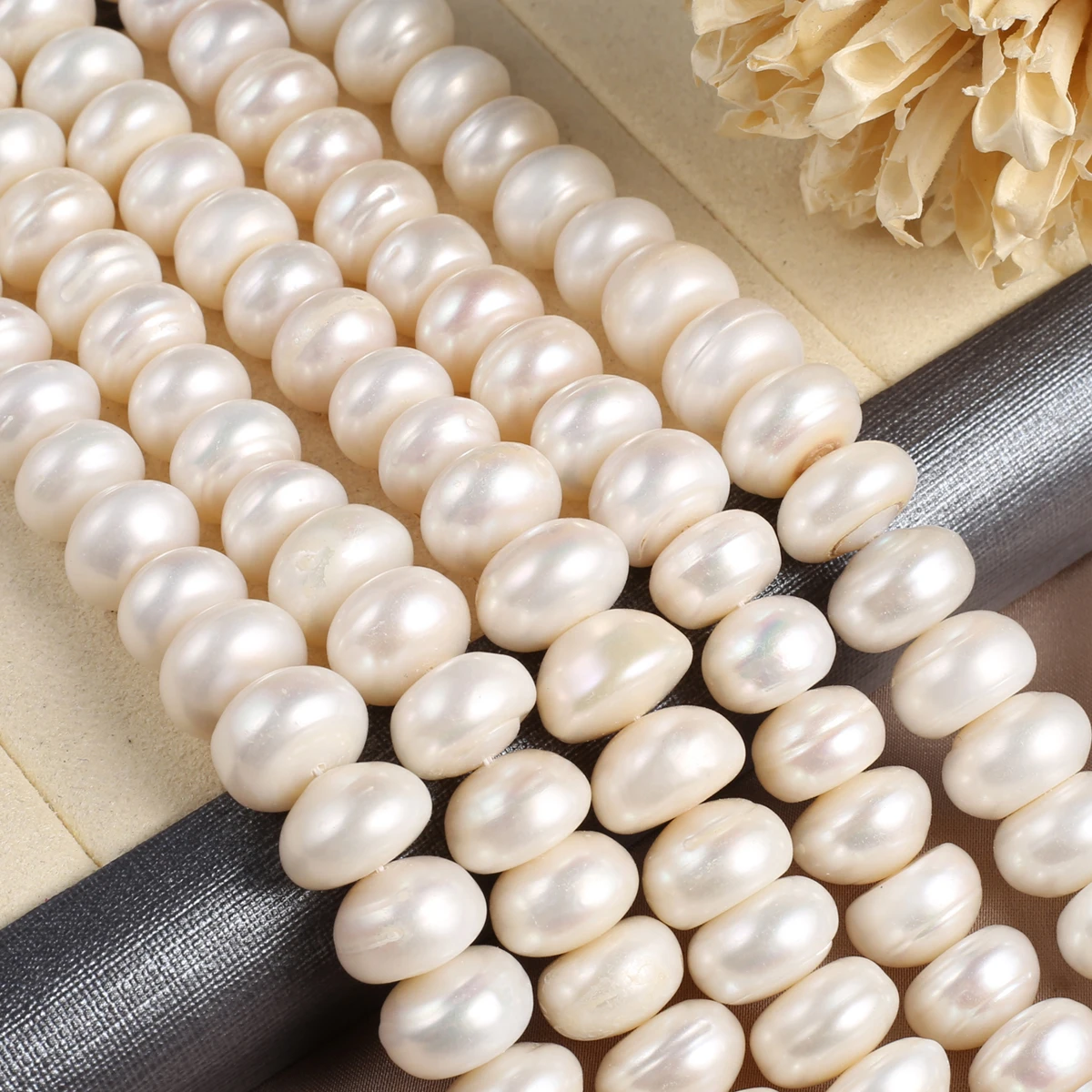 Natural Freshwater Large Flat Pearl Beads Full Strand with Elegant Luster for DIY Jewelry Making Bracelet Necklace Accessory