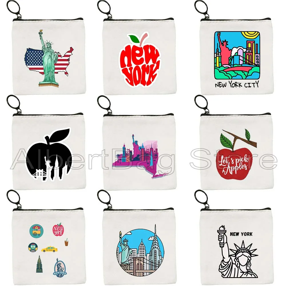 

New York City The Big Apple NY Gifts Statue Of Liberty Stamp San Francisco Alphabet Canvas Coin Purse Key Case Bag Wallet Pouch