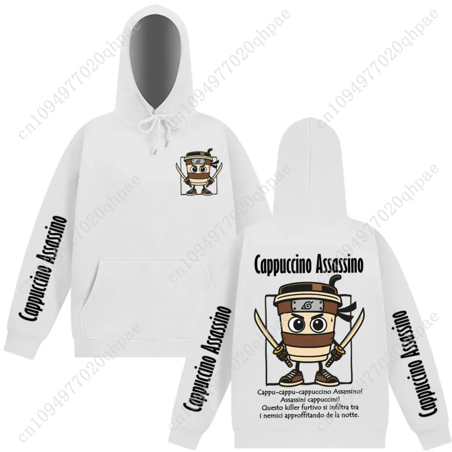 كابتشينو Assassino موضة الإيطالية Brainrot ميمي هوديس الشتاء بأكمام طويلة الصوف فضفاضة عادية للجنسين ملابس رياضية غير رسمية