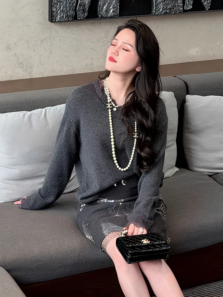 

Ele V-Ne Woolen Knitted Sweater Women's Base Layer irt Spring Autumn Romantic Flower Language Soft Long Sve Top