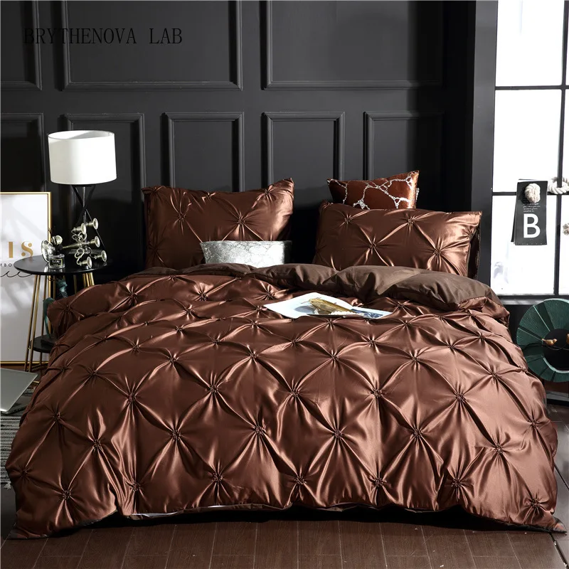 3pcs Chiffon Pinched Flower Design Duvet Cover Set with Cases Pillow Fashion Polyester Bedding Set Soft Comfortable Quilt Cover