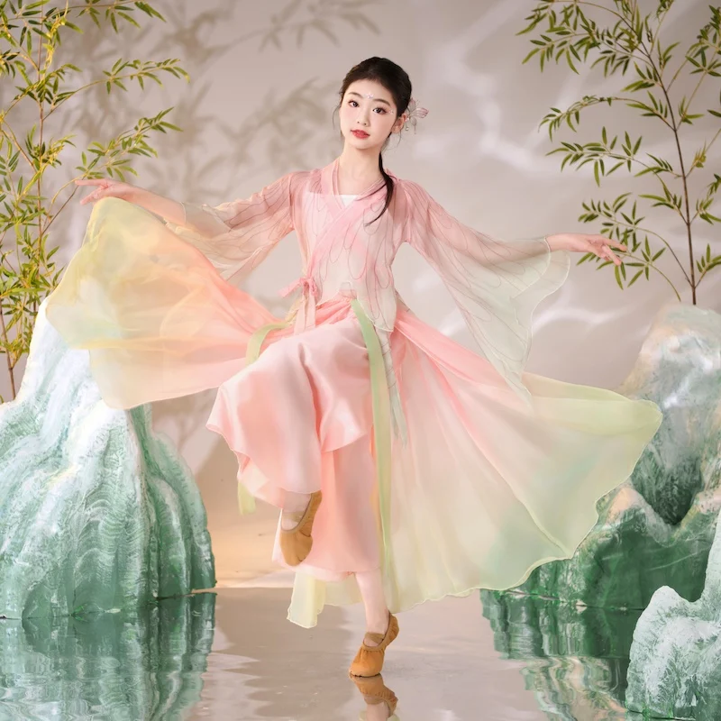 

Новый классический танцевальный костюм-бабочка, женский элегантный костюм с постепенным изменением тела, рифма, марлевый тренировочный топ