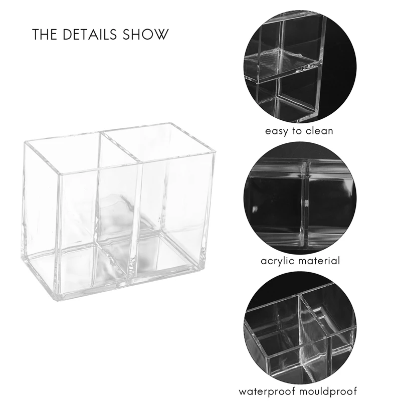 Clear Acrylic Makeup Brush Holder Pen Pencil Cup Holder Cosmetic Storage Case Desktop Stationery Organizer Compartments For Home