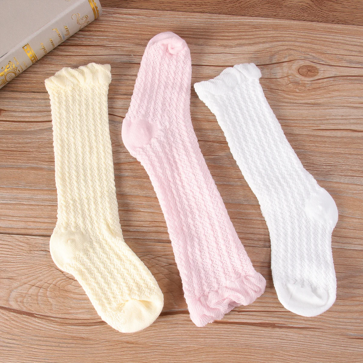 

3 шт., длинные детские носки с защитой от комаров, дышащая хлопковая сетка, мягкие нескользящие носки для малышей 0-1 лет, разные цвета, детские носки