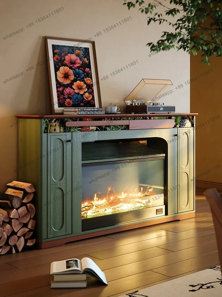 

FG10French Retro Solid Wood Fireplace Cabinet for Home Living Room American Style Electronic Simulated Flame Fireplace Decoratio