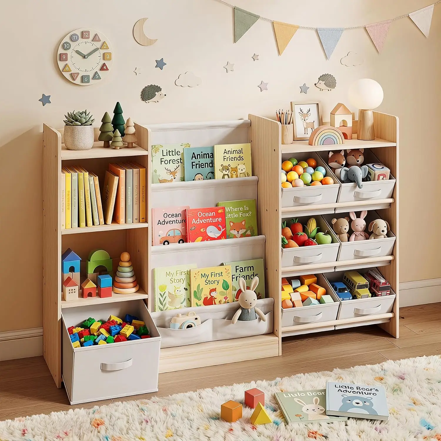 Toy Organizer and Storage, Kids Bookshelf with 7 Bins, 51.4" W