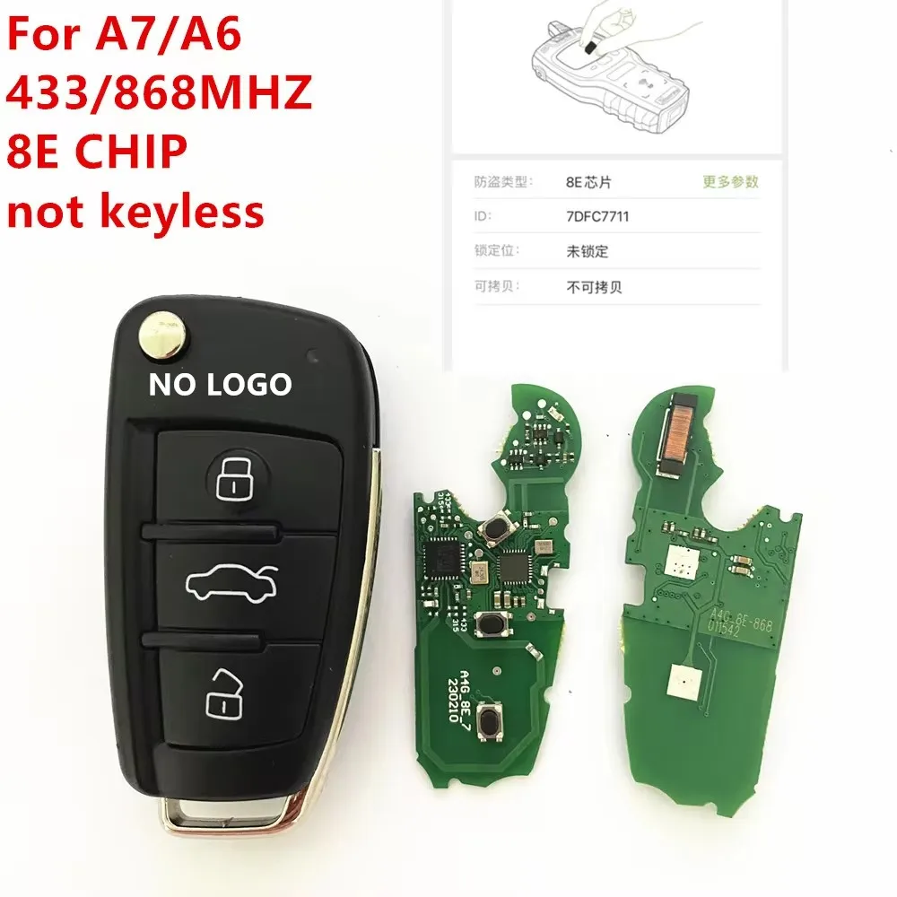 not smart 3 BUTTON Flip Key Car Remote Control Key 868/433 Mhz electronic 8E Chip For Audi Q7 A6 2007 2008 2009 2010 2011 2012