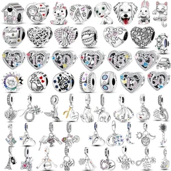 Breloques en argent regardé 925 pour femme, numéro, chiot, famille, perles, pendentif, trou de 4mm, bracelets, cadeau, bijoux fins, exécutif