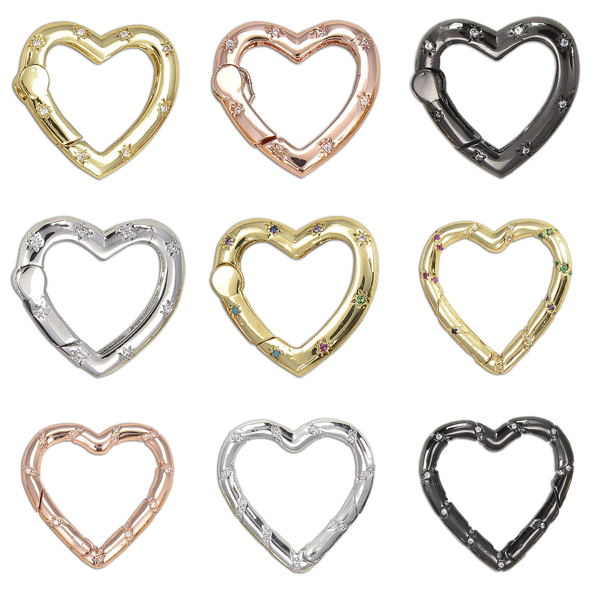 5 Pcs Spring O-Ring Buckles Push Trigger Snap Hooks DIY Jewellery Making White Color Zircon Square Oval Heart Circle Accessories