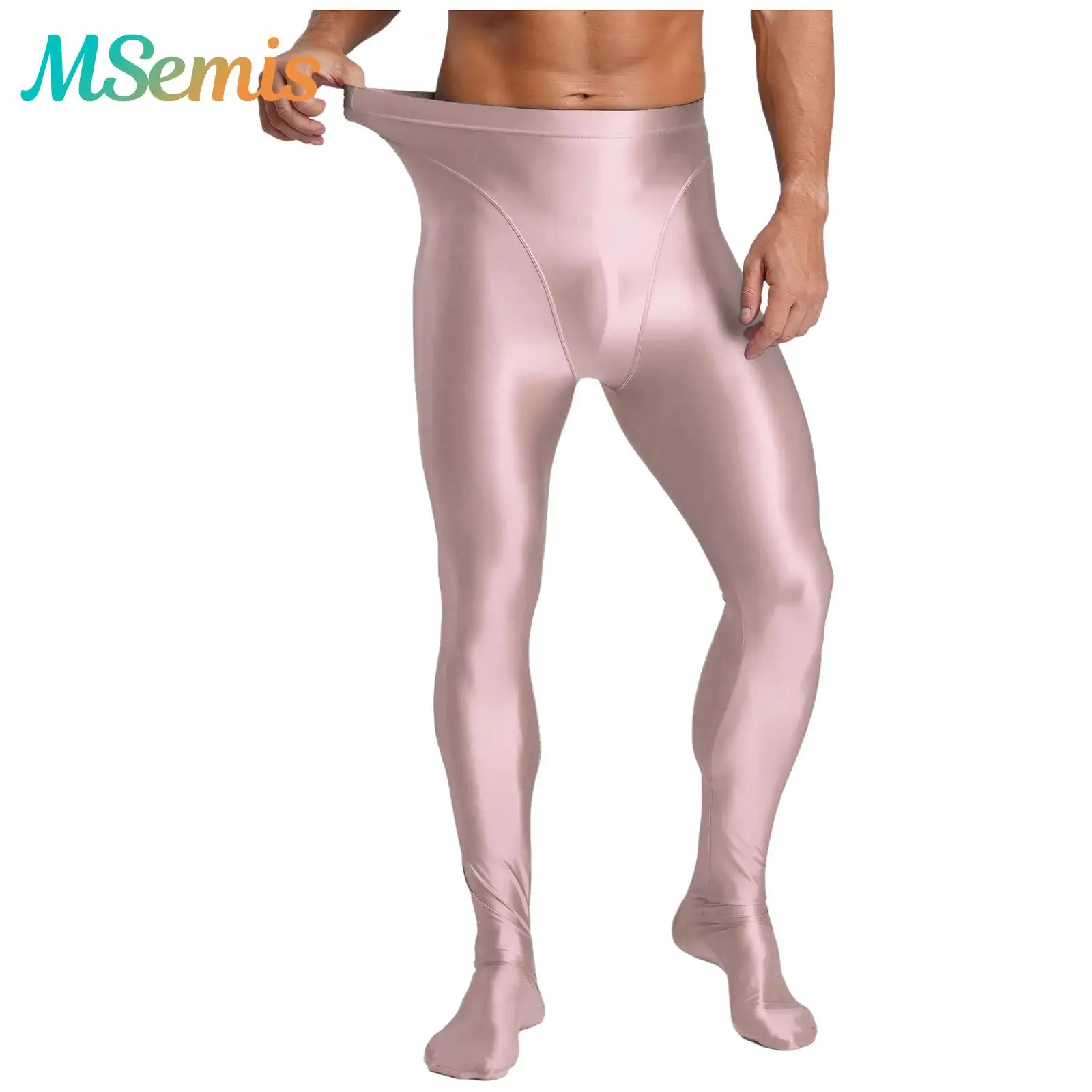 

Mens Oil Glossy Tights Pants Stretchy High Waist Stretchy Fake 2-piece Stockings Pantyhose Leggings Yoga Fitness Sports Costume