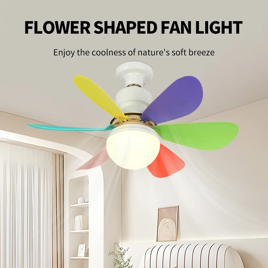 

E27 40W Flower Ceiling Fan Light with Remote Control 3 Speed Adjustment Timer Suitable for Children's Room Multifunctional Light