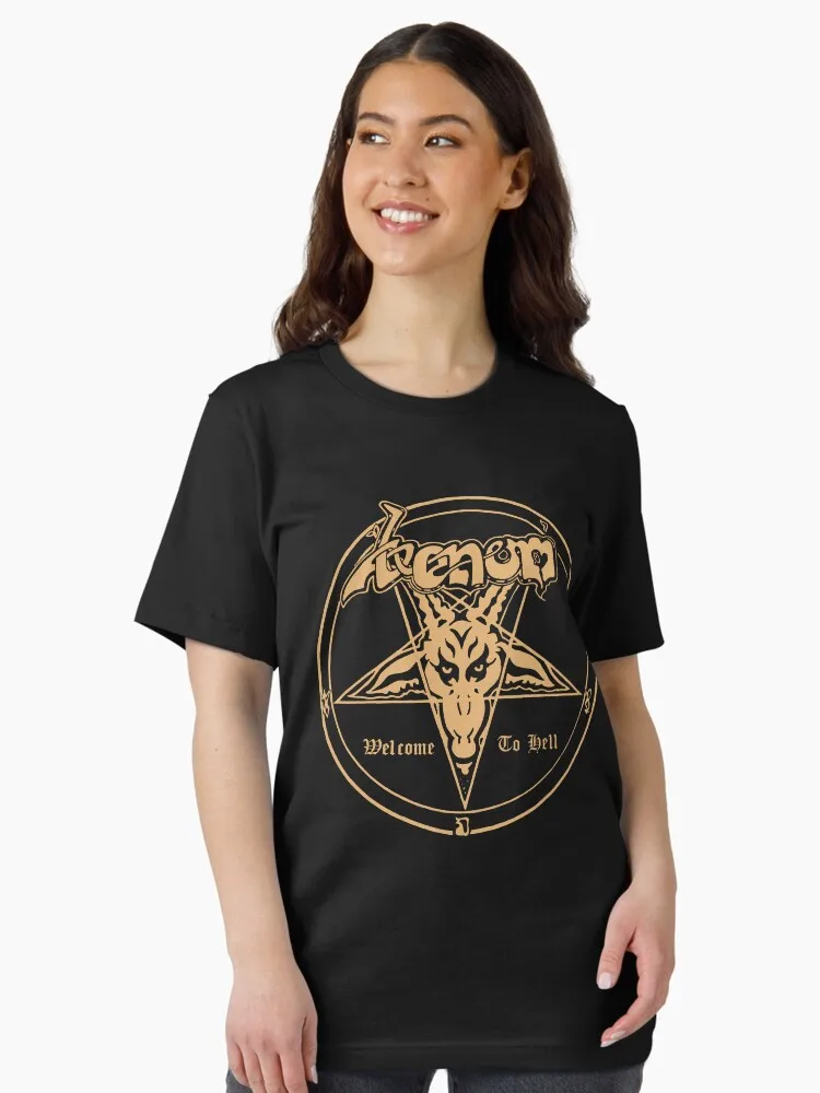 Venom Band Pentagram Goat Head Graphic T-shirt, Black Metal Rock Vintage Unisex Short Sleeve Goth Top Venom Cotton Tops
