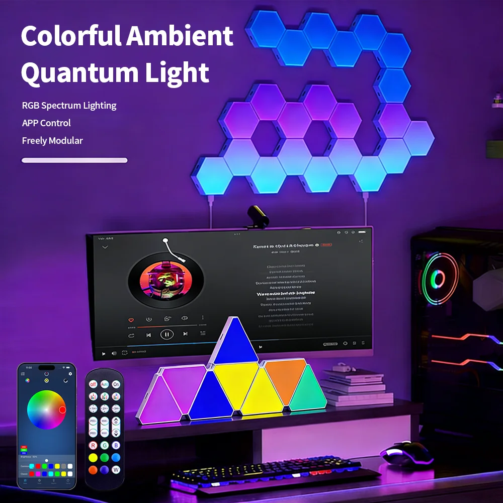 RGB Smart Hexagonal Wall Light Color Changing Ambient Night Light DIY Shape Music Rhythm APP For Game Room Bedroom Intelligence