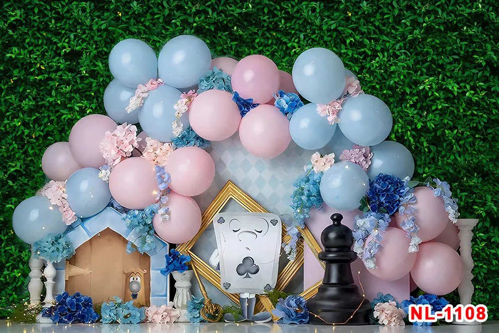 Alice in Wonderland Theme Photography Backdrops Baby Girl Birthday Party Photo Background Studio Props Photocall Vinyl