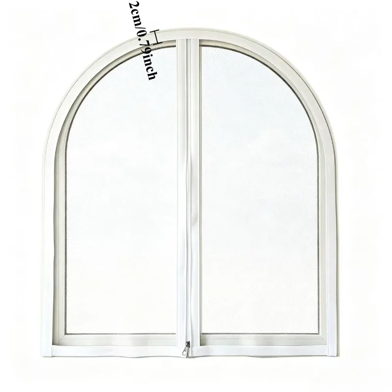 Arched Zipper Window Screen,  Custom Semicircle Arch Encrypted Mosquito Mesh, Drill Free Self Adhesive Custom Size Insect Screen