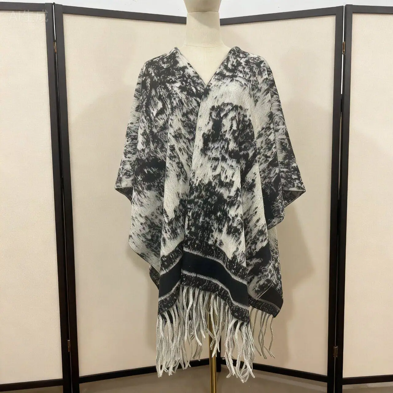 

Autumn Winter Hot Watercolor Print Shawl Warm Stripe Plaid Crows Footprint Travel Coat Outerwear Women's Faux Cashmere Scarf