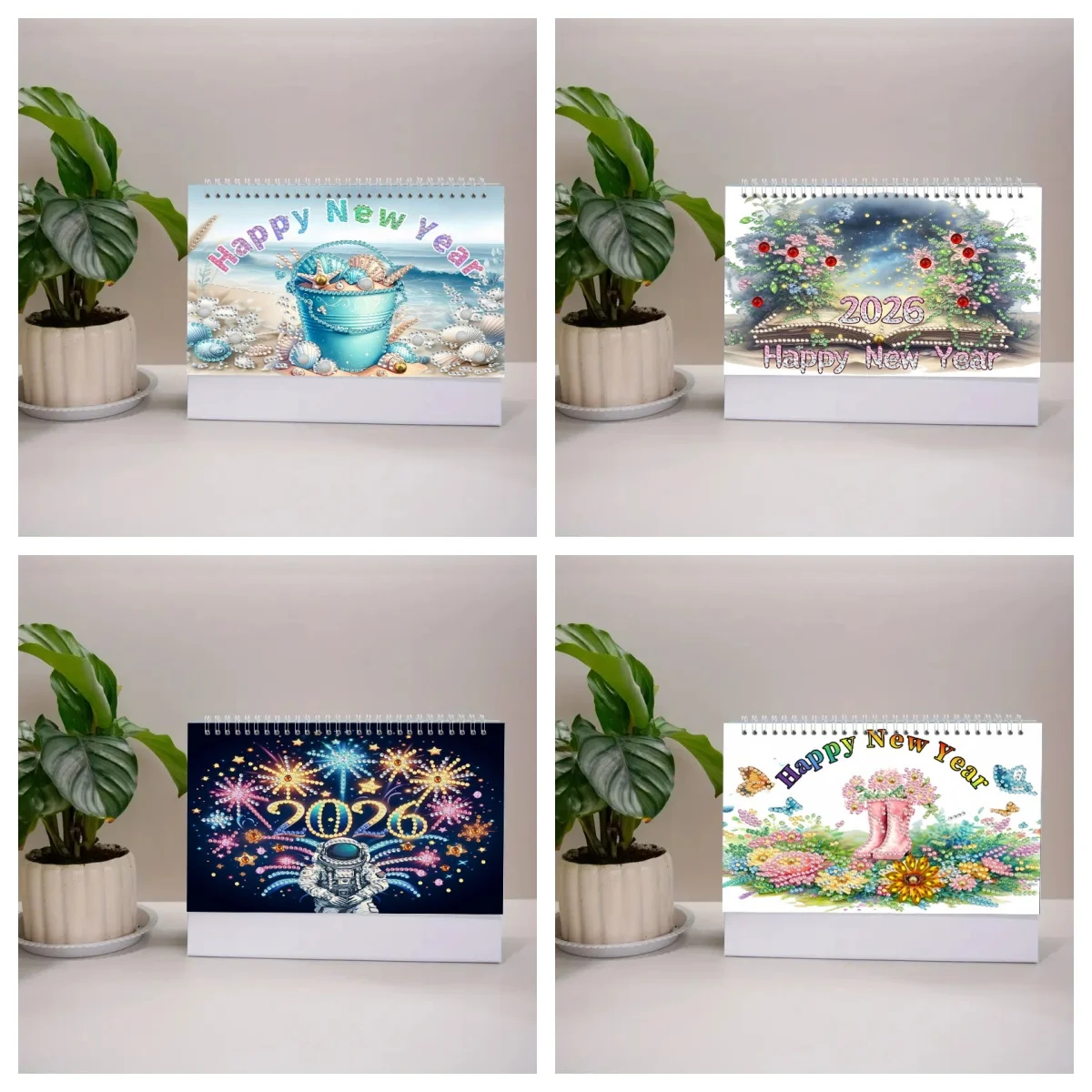 مجموعة من تقويم 2026، 13 لوحة ماسية، تقويم مصنوع يدويًا بحروف إنجليزية لعيد الميلاد بنمط الأزهار