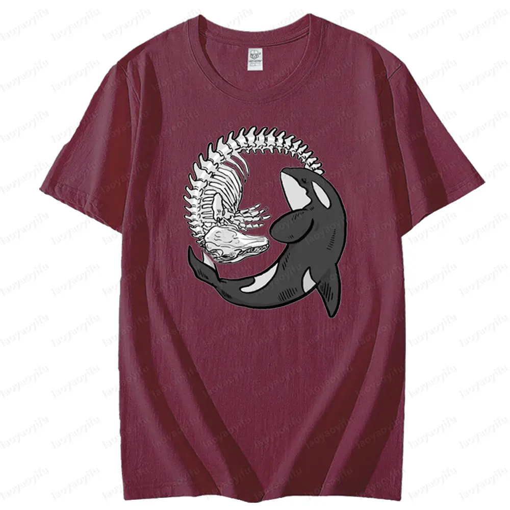 

Футболка с креативным дизайном Orcas and Bones для мужчин и женщин, универсальная модная повседневная футболка с круглым вырезом, топы для повседневной жизни, летняя хлопковая футболка