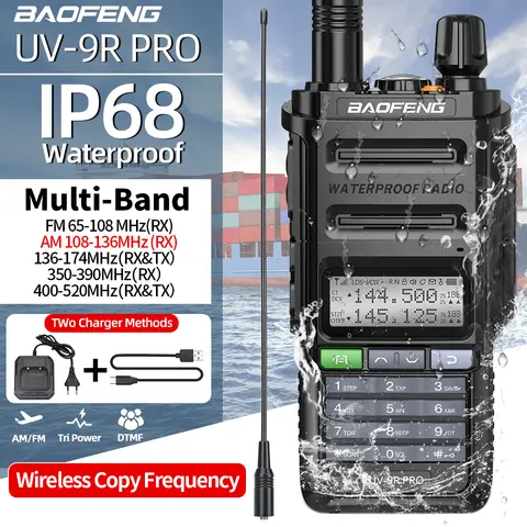 BAOFENG UV-9R PRO 멀티 밴드 워키토키, IP68 방수, 무선 복사 주파수, 트라이 파워 C 타입 DTMF 장거리 햄 라디오