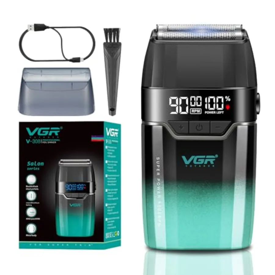

308 Electric Shavers for Men Professional Double Foil Shaver 9000RPM Cordless Head Shaver with Titanium Foils LED Display USB R