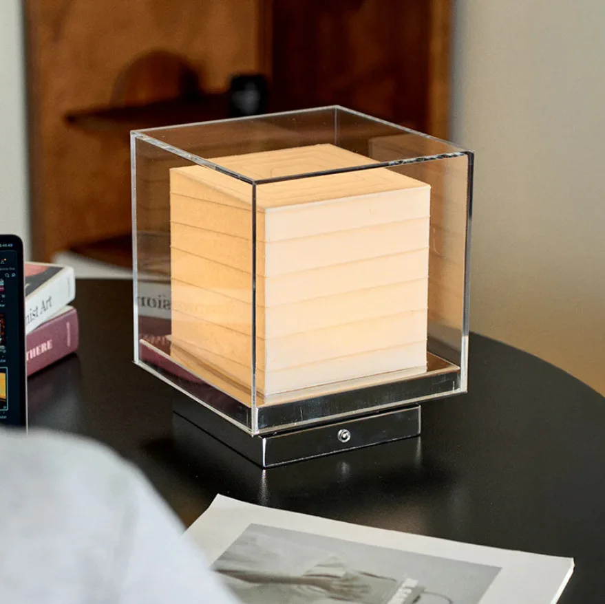 

Японская настольная лампа в винтажном стиле, квадратная, стеклянная, с сенсорным управлением, перезаряжаемая, для декора, для кабинета, спальни, прикроватного освещения