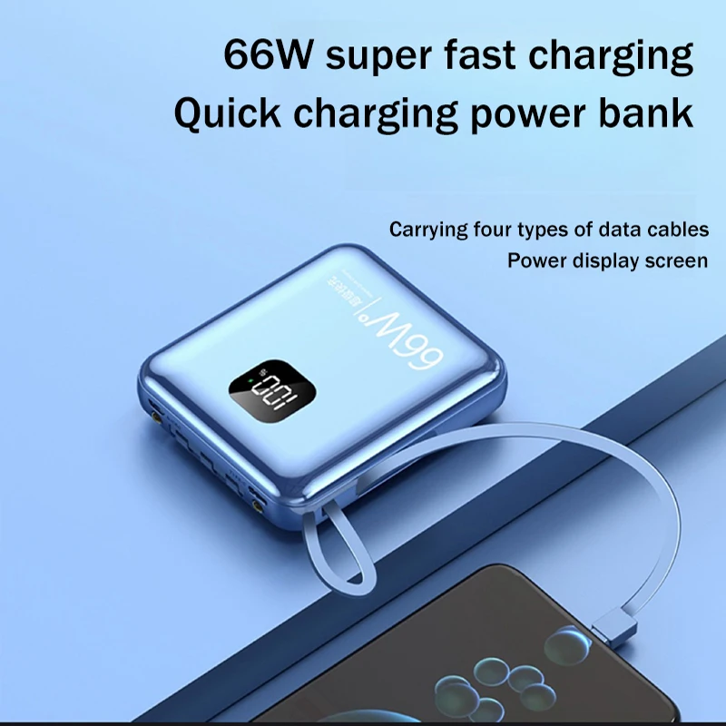 10000mAh power bank 66W fast charging detachable charging cable intelligent chip bidirectional charging with multiple colors