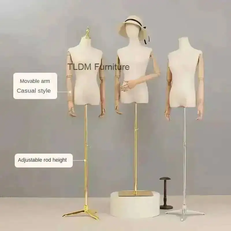 

Base Store Wedding Metal Adjustable Arm Mannequins Cloth Wooden Clothing Cover Display Stand Female Clothing Head Half Mannequin