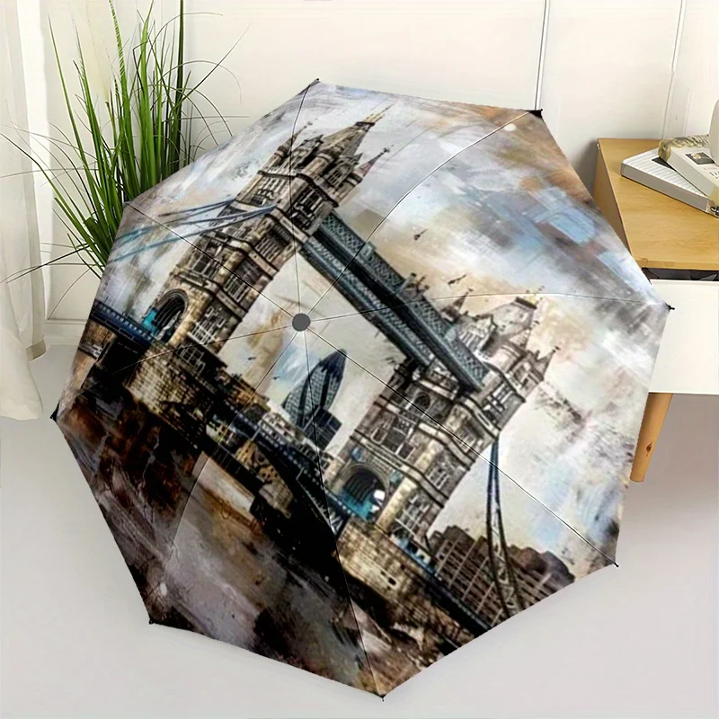 

Зонт с изображением Тауэрского моста в Лондоне в стиле милого мультфильма | Портативный складной зонт с прочной железной рамой и 8 спицами, идеально подходит для любого сезона