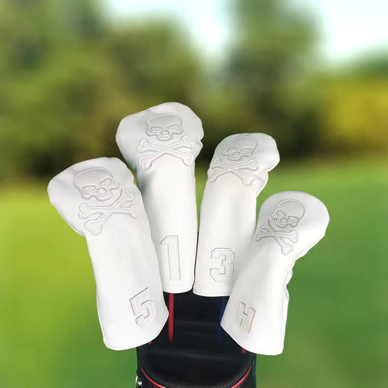 

Skull PU Leather Golf Club Woods Head Cover Driver Fairway Hybrid Blade Mallet Putter Mixed Set Waterproof #1 #3 #5 UT Protector