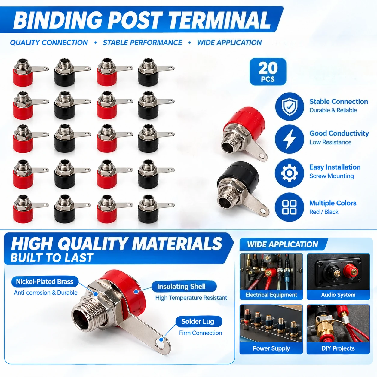 20Pcs 4mm Banana Plug Female Socket Jack Panel Mount Binding Post Speaker Terminal Connector for Audio Amplifier DIY Wiring