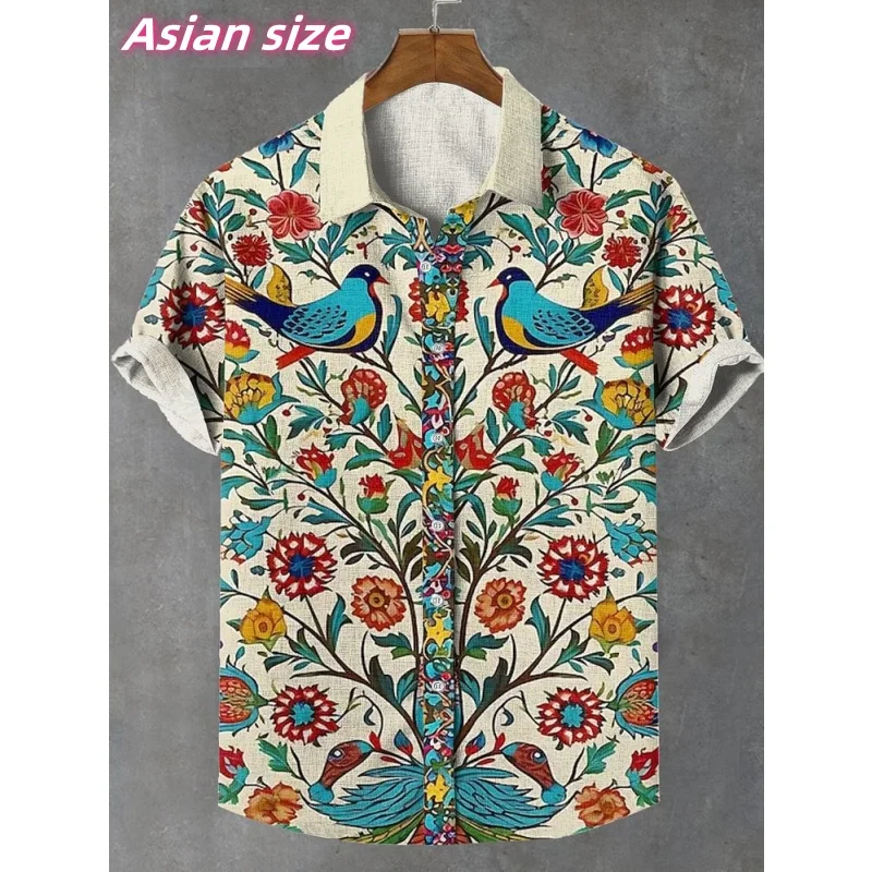 

Fox Cat Graphic Hawaiian Shirt For Men Fun Tiger Bird 3D Printed Short Sleeve Summer Loose Street Aloha Shirts Lapel Blouse