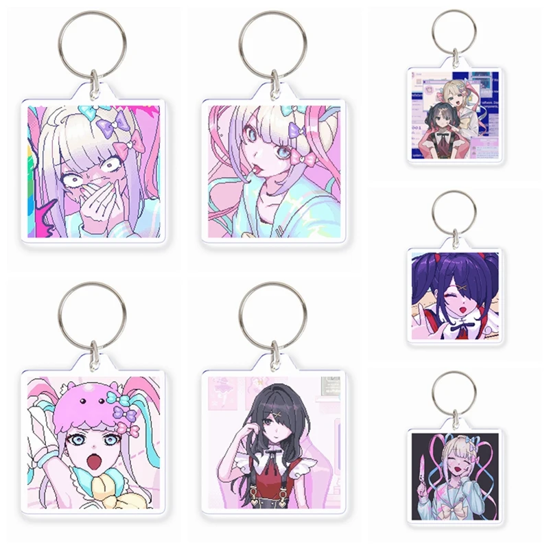 Game Needy Girl Overdose Acrylic Keychain Ame Rain Kangel Key Ring Bag Decor Pendant Cosplay Jewelry Fans Collect Gifts