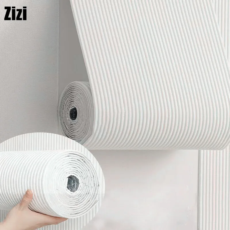3D Soft Ceramic Self-adhesive Wall Panel White Linear Ribbed Pattern Peel-&-stick Wallpaper for Living Room Bedroom Dining Room