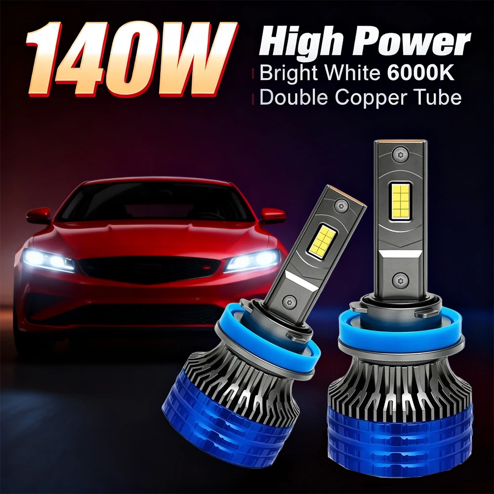 140W H7 H4 LED Car Headlight High Power CANBUS Bulb H1 H8 H9 H11 HB3 9005 HB4 9006 Lamp Double Copper Tube Lights for Auto