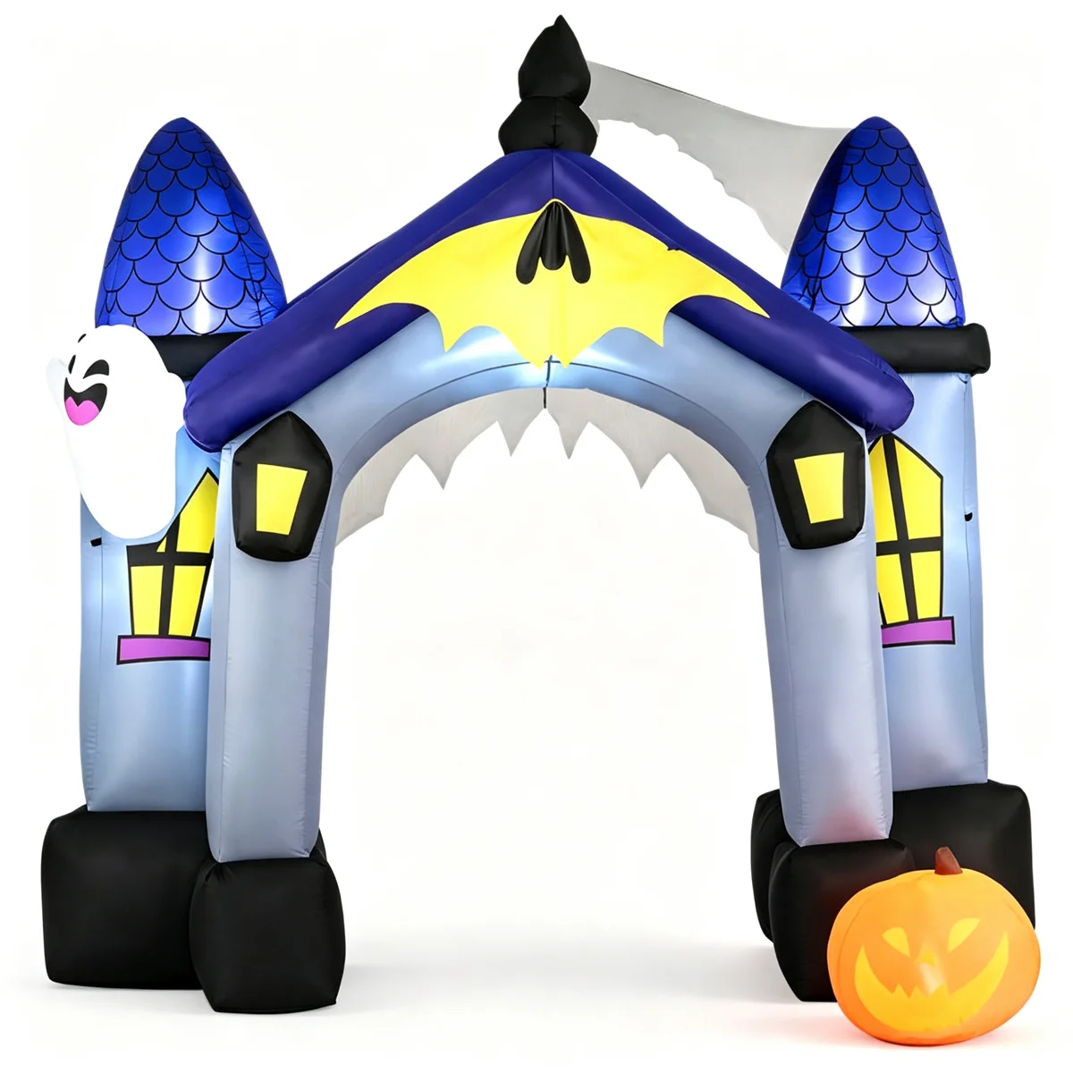 9ft Halloween Inflatable Archway, Ghost Castle Design with Jack-O-Lantern & Bat Banner, 7 LED Light Sets, Self-Inflating Blow Up Yard Decor