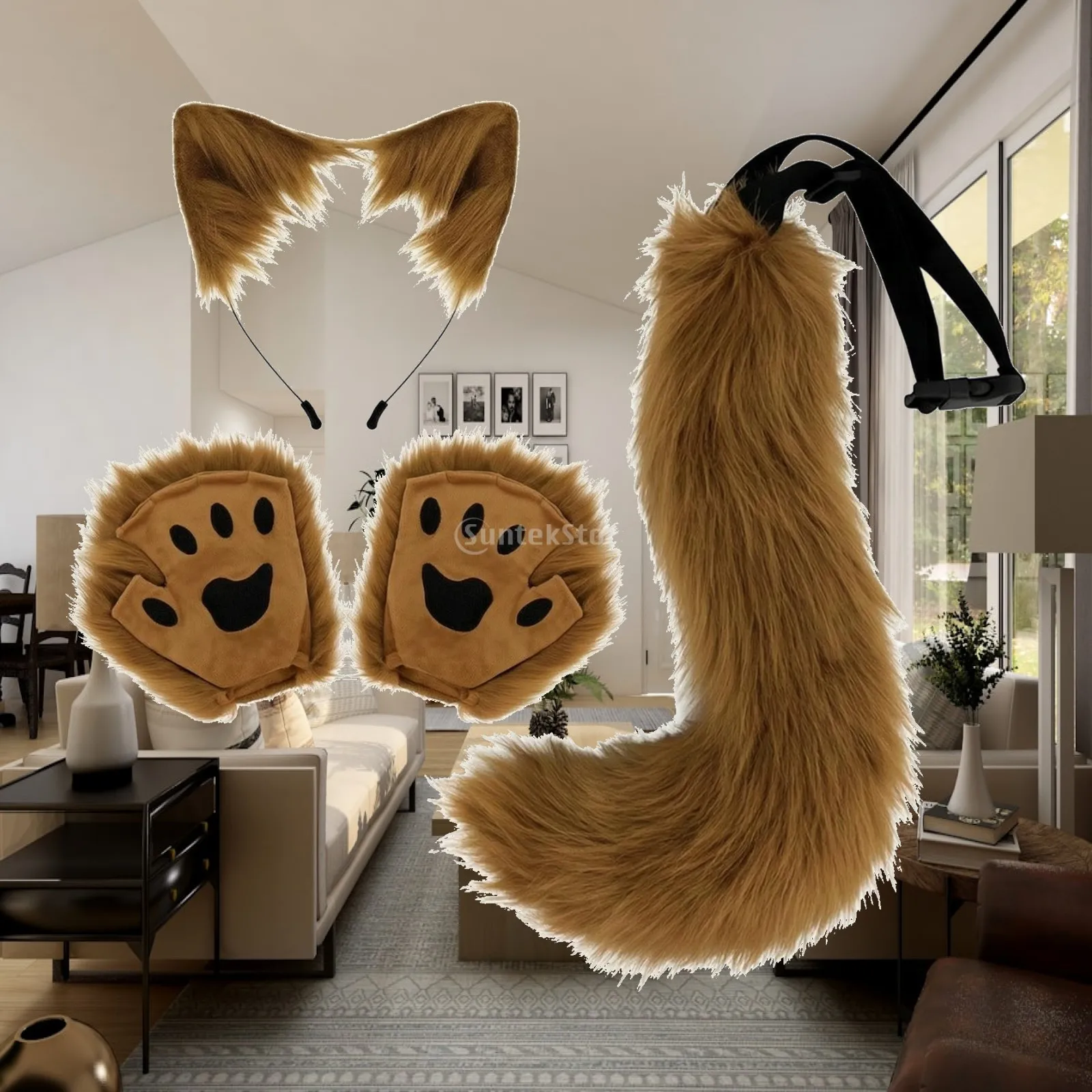 Cat Ears and Tail Set Handmade Cat Cosplay Set Headband with Ears Cute Ear Headband Fun for Cosplayers, Halloween