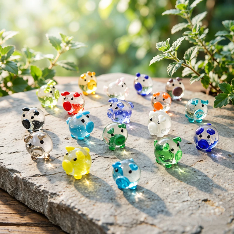 Clear Mini Glass Pig Figurine Cute Tiny Piggy Animal Statue Ornament for Home Desktop Indoor Room Fairy Garden Bonsai Decoration