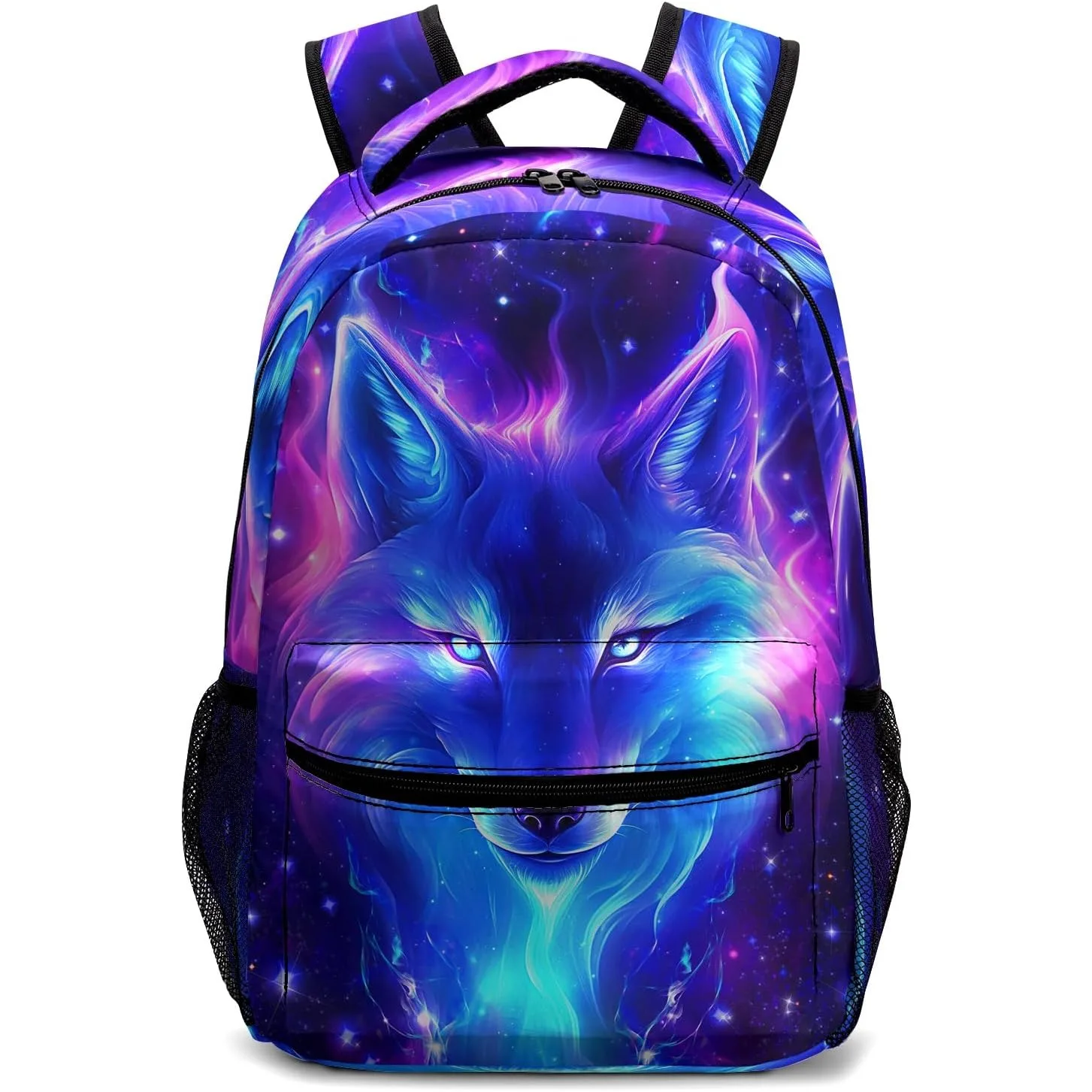 

Backpack for Boys Girls Cool Starry Sky Wolf Kids Bookbag Blue Purple Animal Print School Bag Lightweight Students Back Pack