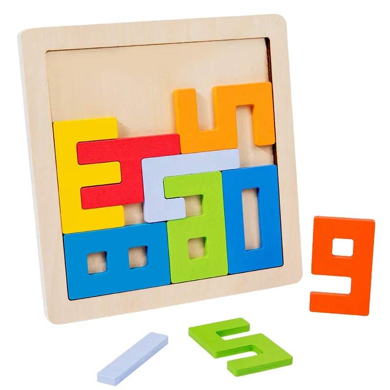 

Wooden Colorful 3D Tangram Math Toys Cube Game Children Pre-school Magination Shapes Digit Educational for Kids