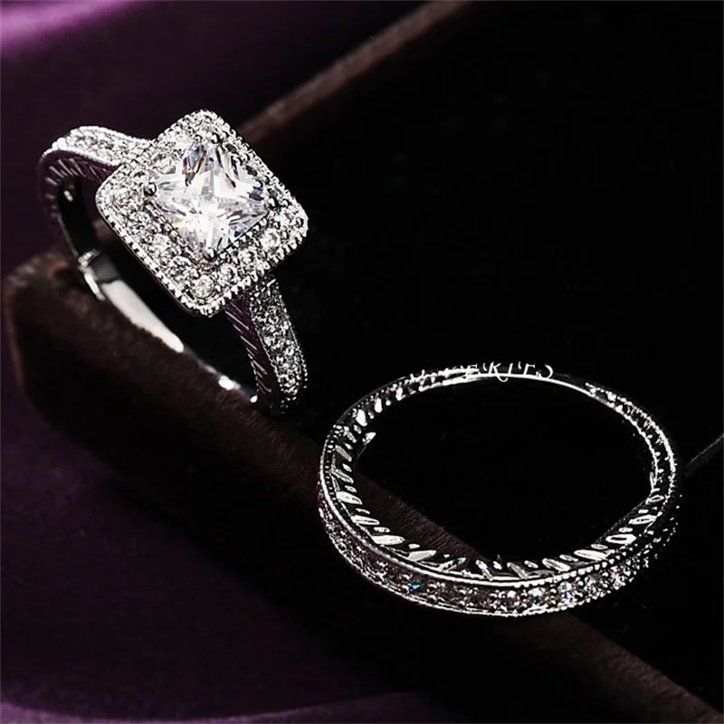 CC Bridal Sets Rings For Women 2pcs White Zirconia Square Stone Luxury Wedding Jewelry Engagement Accessories  Anillos CC1608