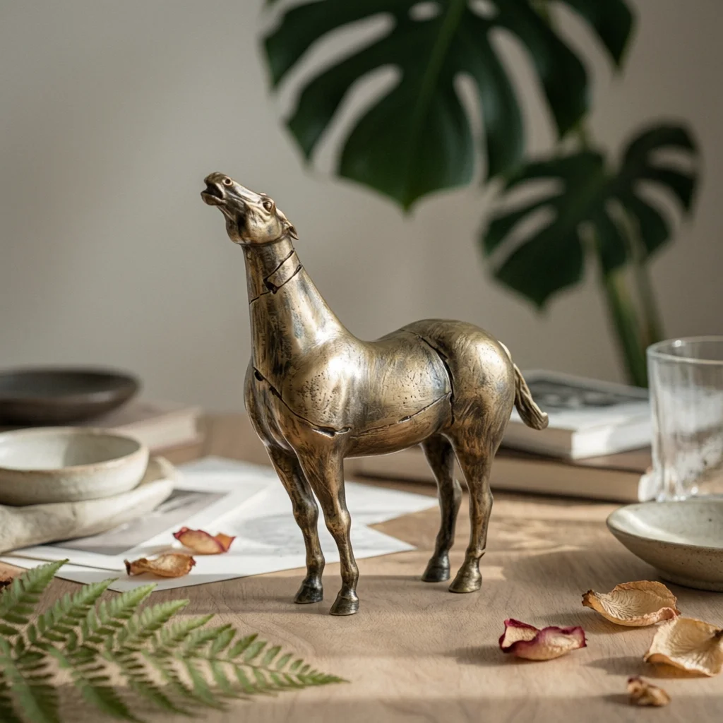 Standing Horse Figurine Antique Style Horse Statue on Base Equine Sculpture Decorative 1 Piece Long-Lasting
