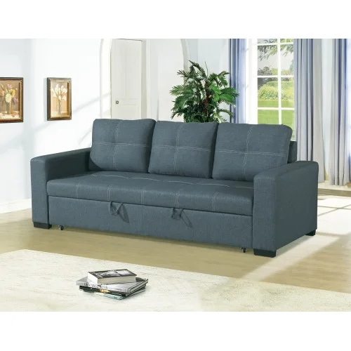 

# Convertible Sectional Sleeper Sofa Blue Grey Chenille Soft Extendable Foldable For Living Room