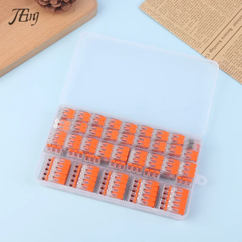 75Pcs Box Electrical Lever Wire Connectors 2 Port 3 Port 5 Port Electric Cable Clamp Mini Quick Home Wire Terminal Connector